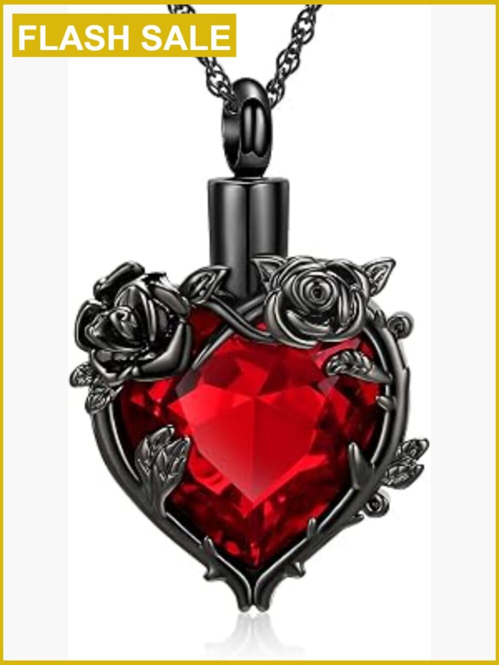 Rose Floral Urn Necklace for Ashes - Stainless Steel Crystal Heart Pendant
